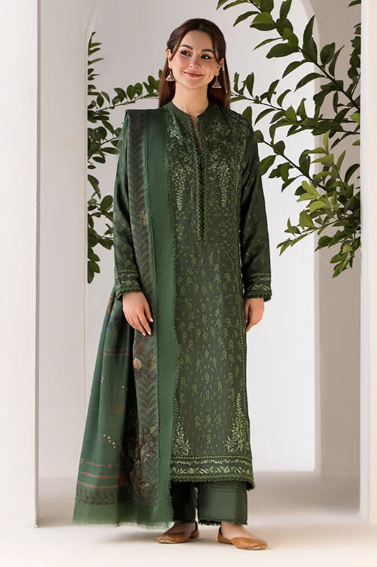 SOBIA NAZIR - 3PC DHANAK EMBROIDERED SHIRT WITH TWILL PRINTED SHAWL AND TROUSER - HZG1921