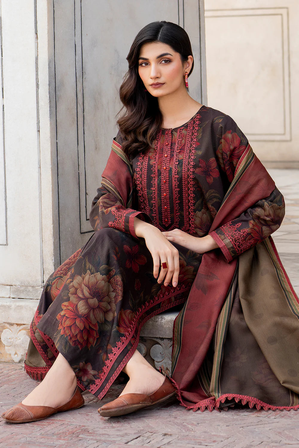 3 Piece - Unstitched Digital Printed Khaddar Fabric BK-192